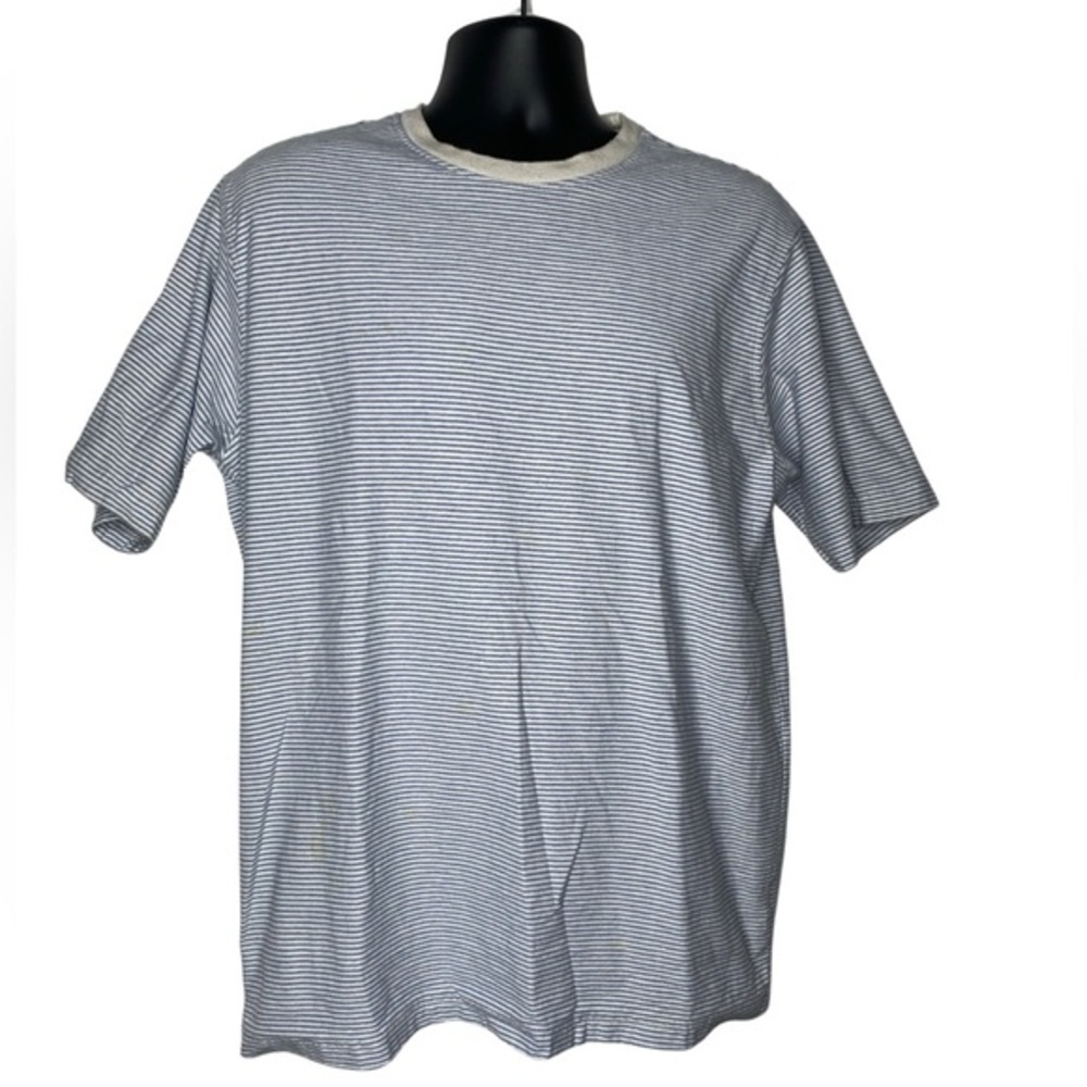 Basic Editions Striped Tee (Size:Large, Color:White/Black/Blue)